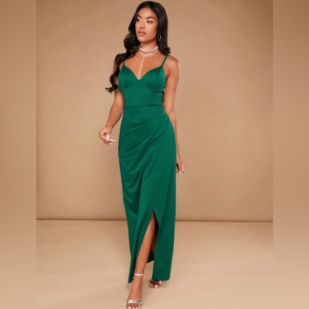 Belle Solid Wrap Hem Cami Dress - Small Green